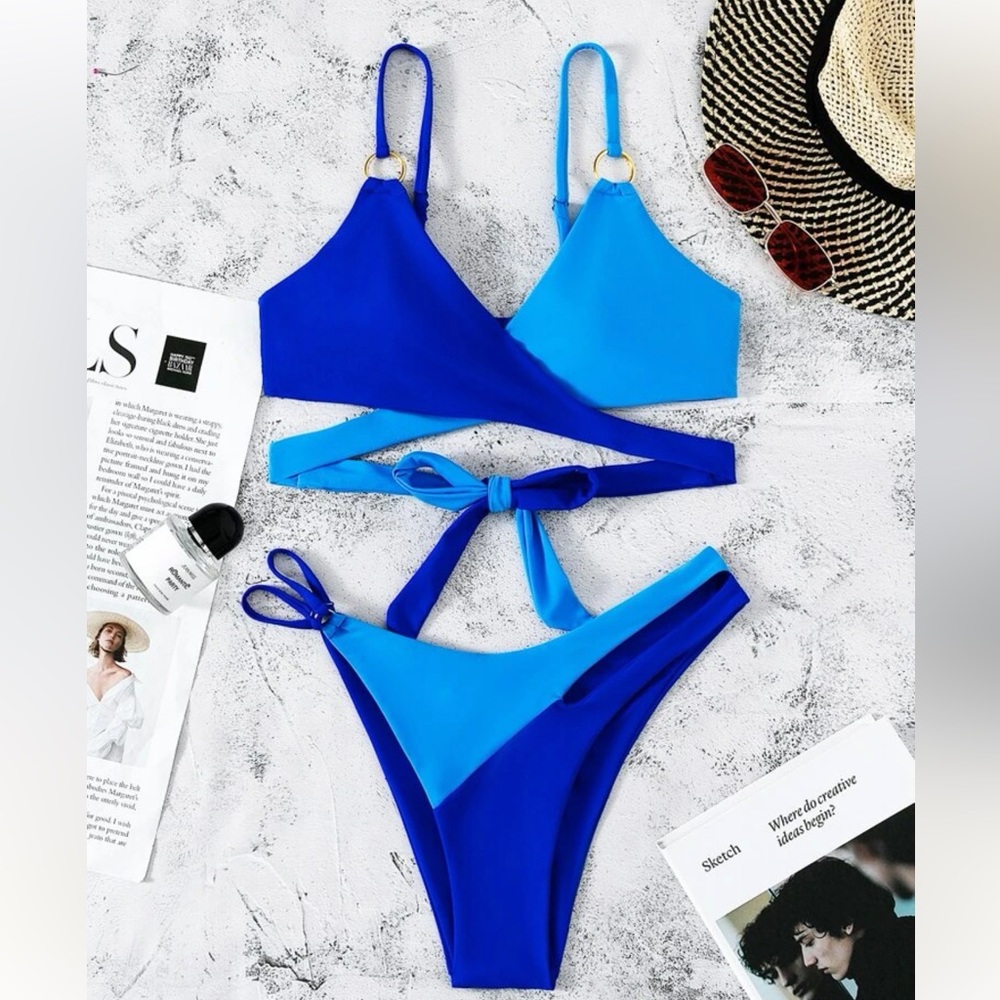 Two Tone Wrap Detail Bikini Set - Picture 6 of 6